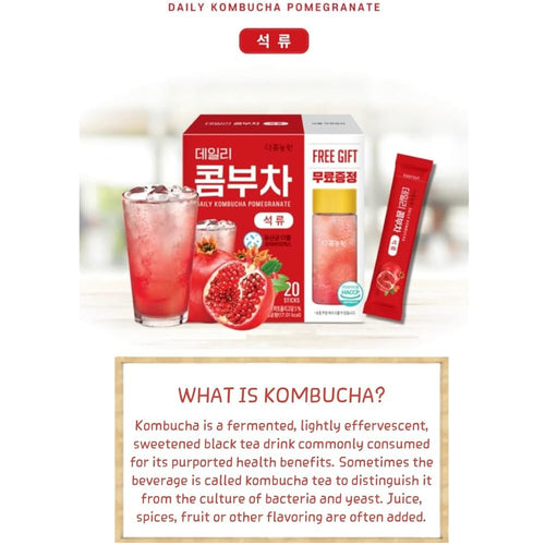 Daily Kombucha Pomegranate 20 Packs w/ Free Bottle