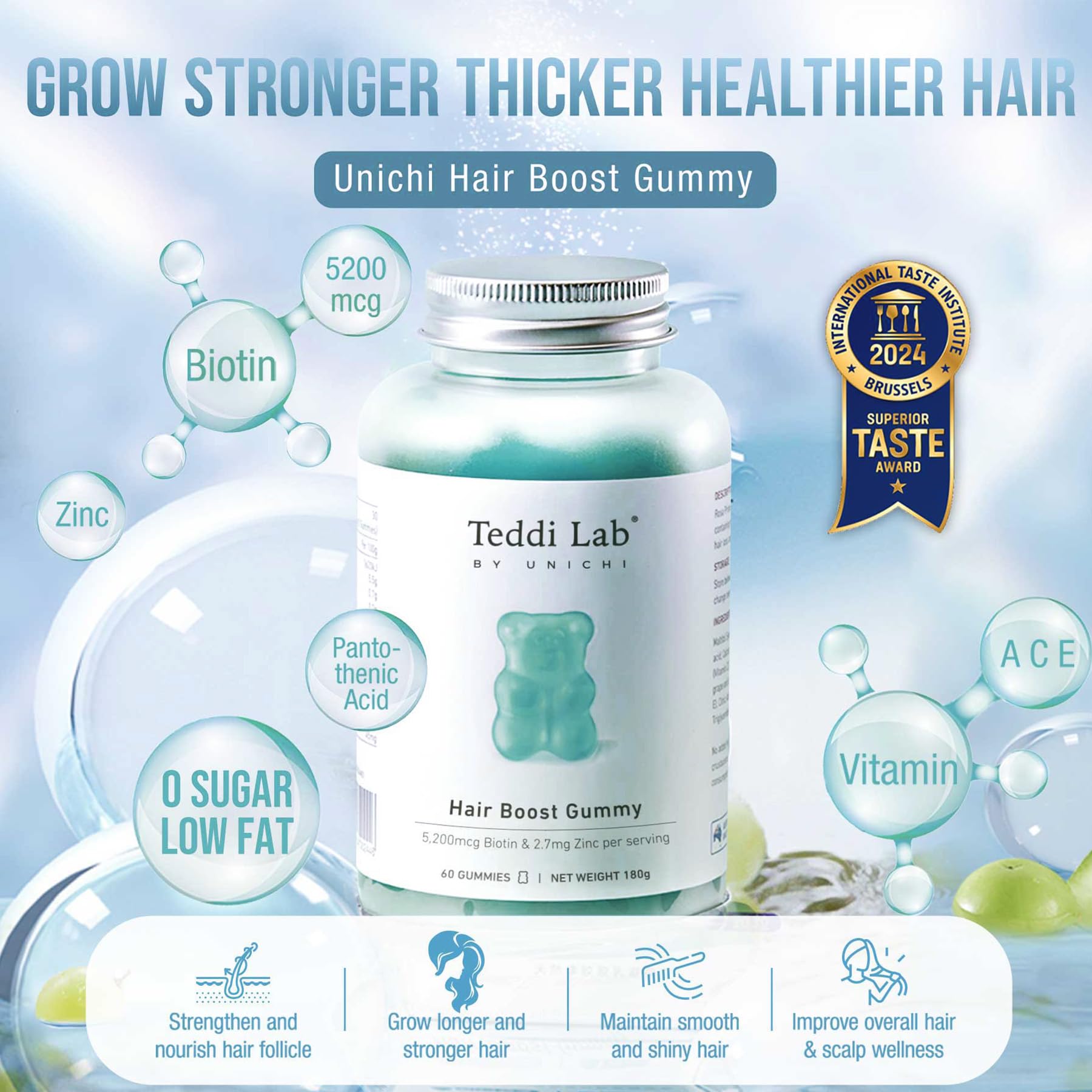 Unichi Teddy Lab Hair Boost Gummy 60pcs | BB Beauty