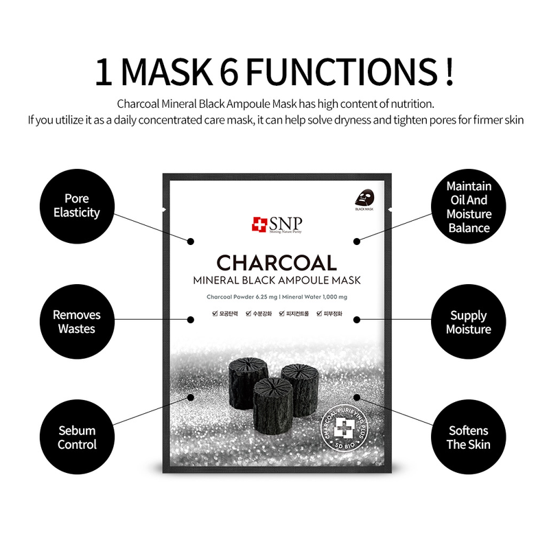 Charcoal Mineral Black Ampoule Mask 10pcs